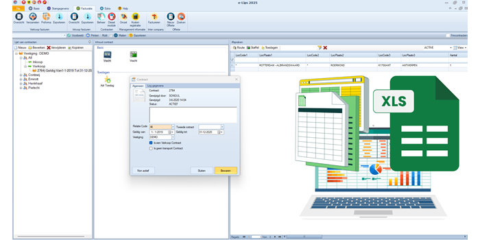 Contracten exporteren en bijwerken via Excel in e-Lips TMS